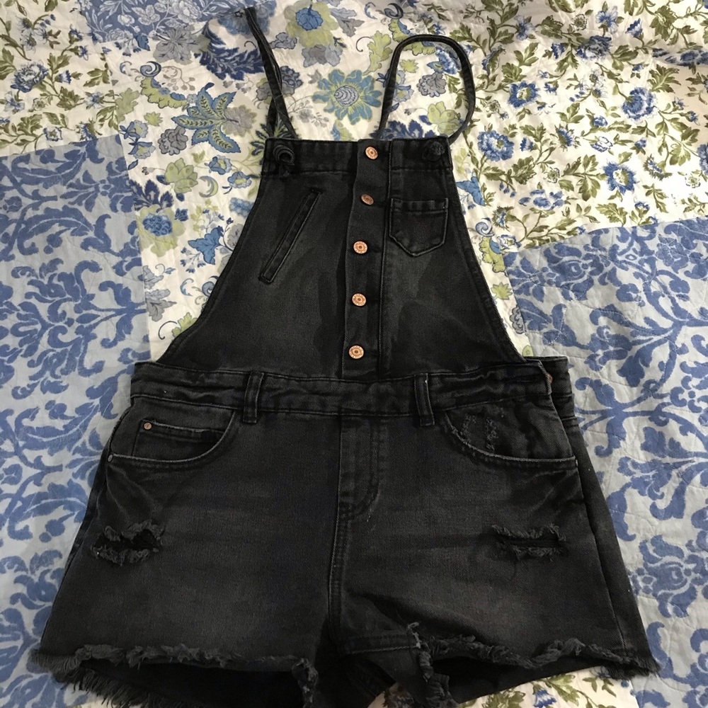 Denim Co. | Black Faded Overall Shorts